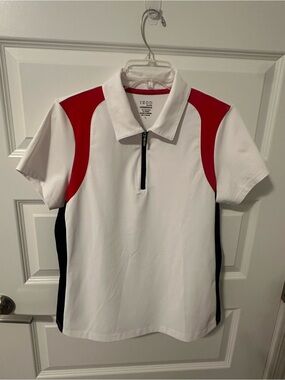 IZOD Ladies White Polo with Red & Black Panels